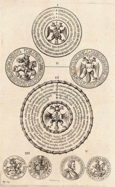 Trois sceaux russes et deux médailles. État 2 - Wenceslaus Hollar